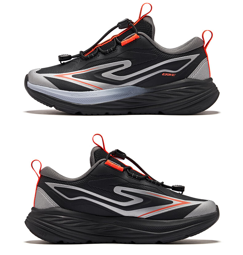 ERKE Kids Drawstring Sports Shoes Boys and Girls Children's Cushioning Running Shoes Cinnamon Pink/Grey/Mining Pink Size 33 31