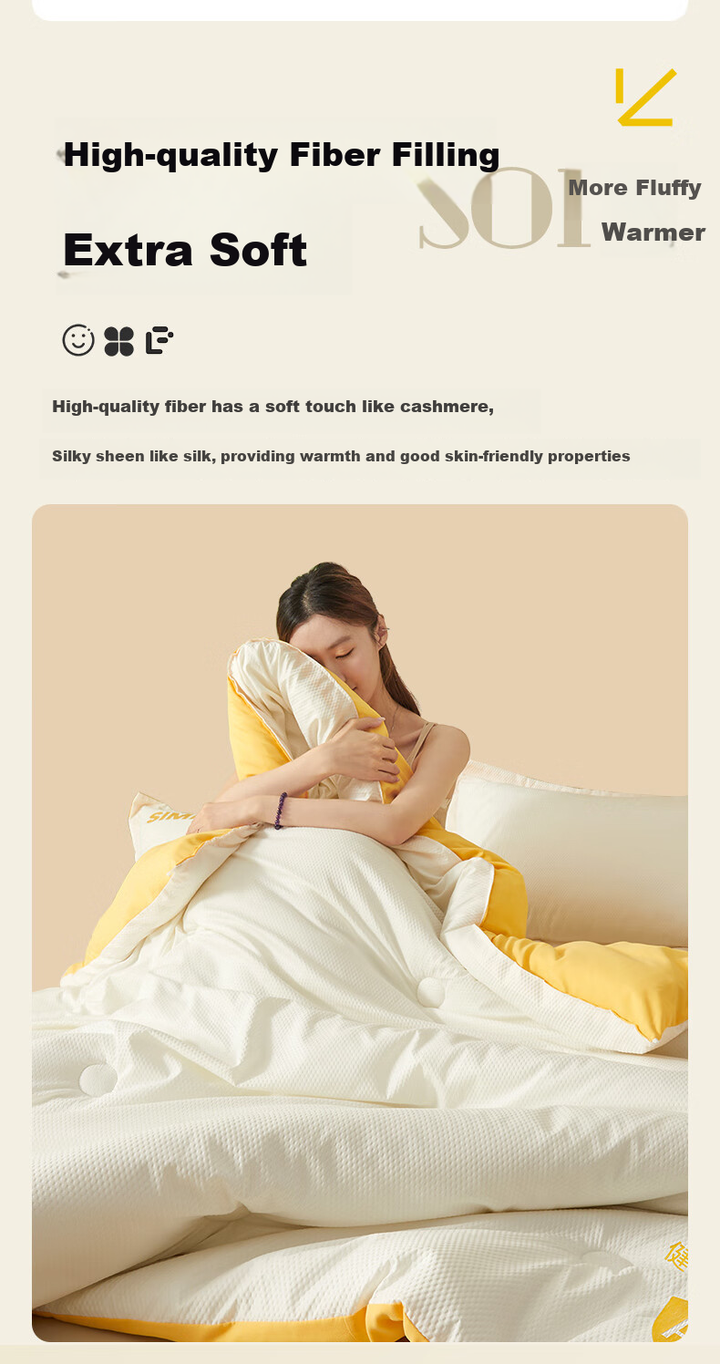 Grace Class A Fabric Autumn Winter Four Seasons Comforter, Double Student Dormitory Quilt, Air Conditioning Quilt, 8 Jin, 200*230cm, Cream Yellow 8