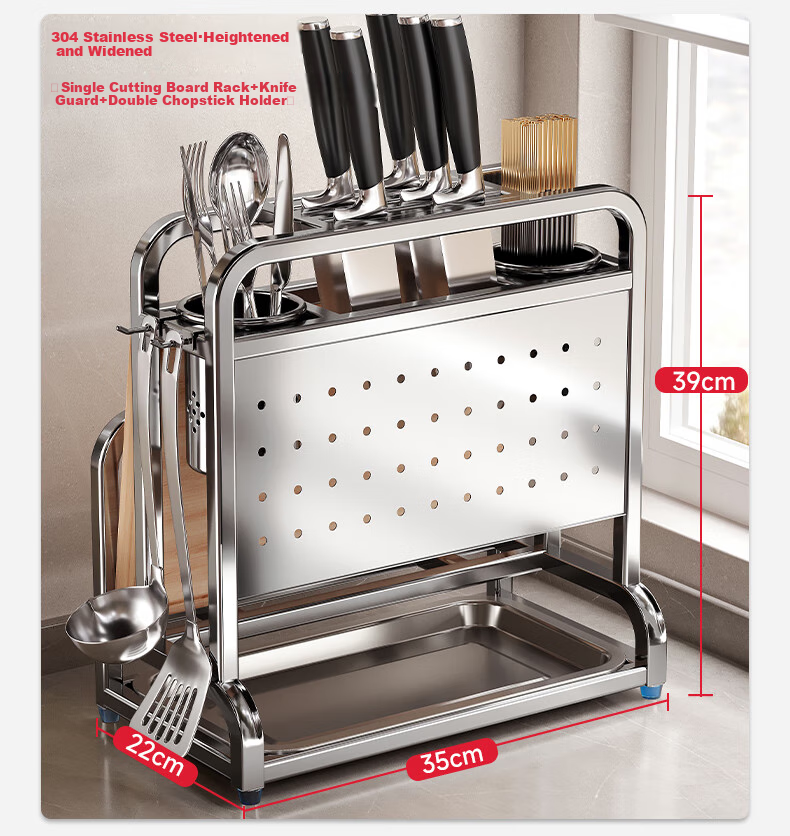 Meichuwuyu Knife Holder, 304 Stainless Steel Kitchen Storage Rack, Knife Block with Cutting Board, Integrated Chopping Board, Knife Storage Rack 23