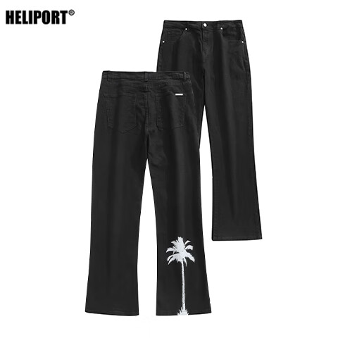 HELIPORT Coconut Tree Jeans, Black Washed Trendy Style, Versatile High Street Straight Leg Trousers for Men And Women, Black, Size S