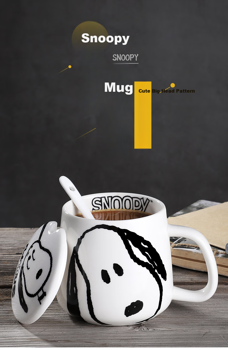 SNOOPY Ceramic Mug with Single Handle And Lid for Men And Women, Creative Office Cup for Couples, Home Use for Drinking Water, Breakfast, Milk, Coffee 1