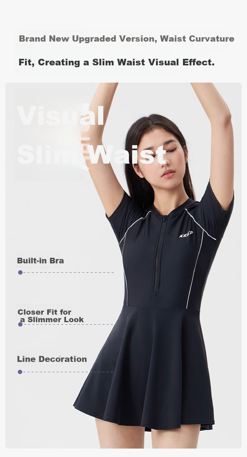 Keep One-Piece Swimsuit Dress for Women, Professional Conservative Plus Size Hot Spring Swimwear 599 Black XXXL 3