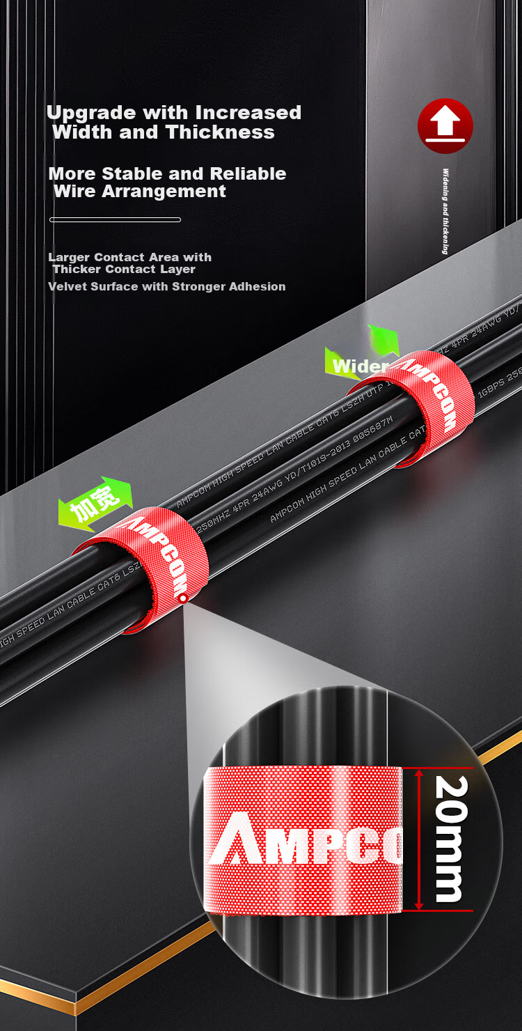 AMPCOM Velcro Cable Ties, Self-Adhesive Desk Cable Management Straps, Computer Organization Fixation Binding Organizer Strips, Cuttable Bundling Ties, 5 Meters * 20mm Red AMZD50RD 5