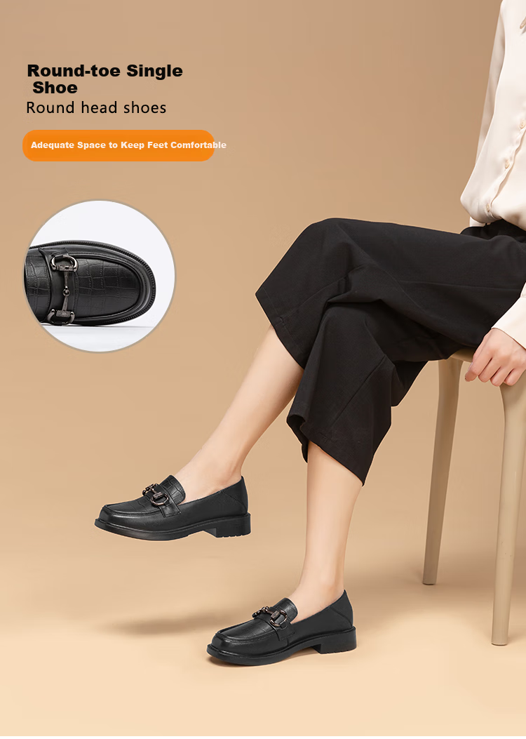 SPIDER KING Women's Single Shoes, Cowhide Leather, British Style Versatile Loafers, Fashionable Thick-Soled Comfortable Slip-On Shoes for Women, 090327A, Black, Size 38 3