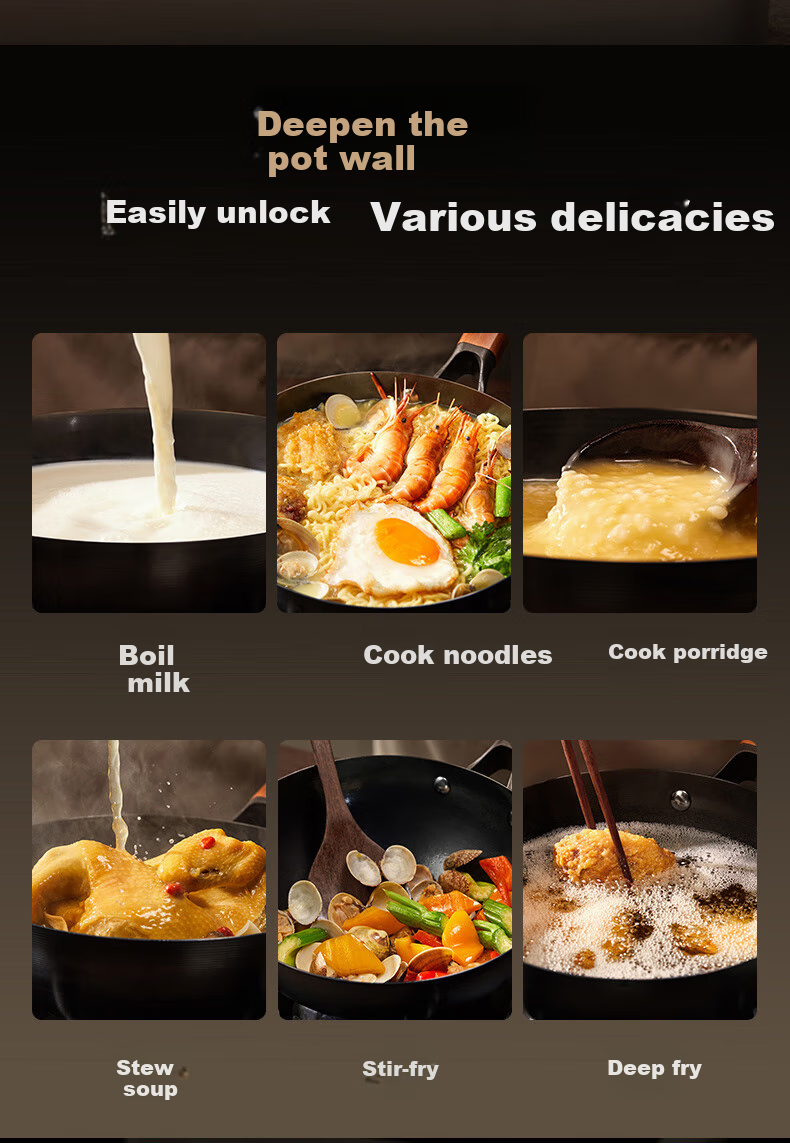 Zhongkang Large Belly Pot [Douyin Trend], Iron Wok Deep Nitrogen Non-Coated Preheated Small Iron Pot, Suitable for Gas And Open Flame, 28cm 8