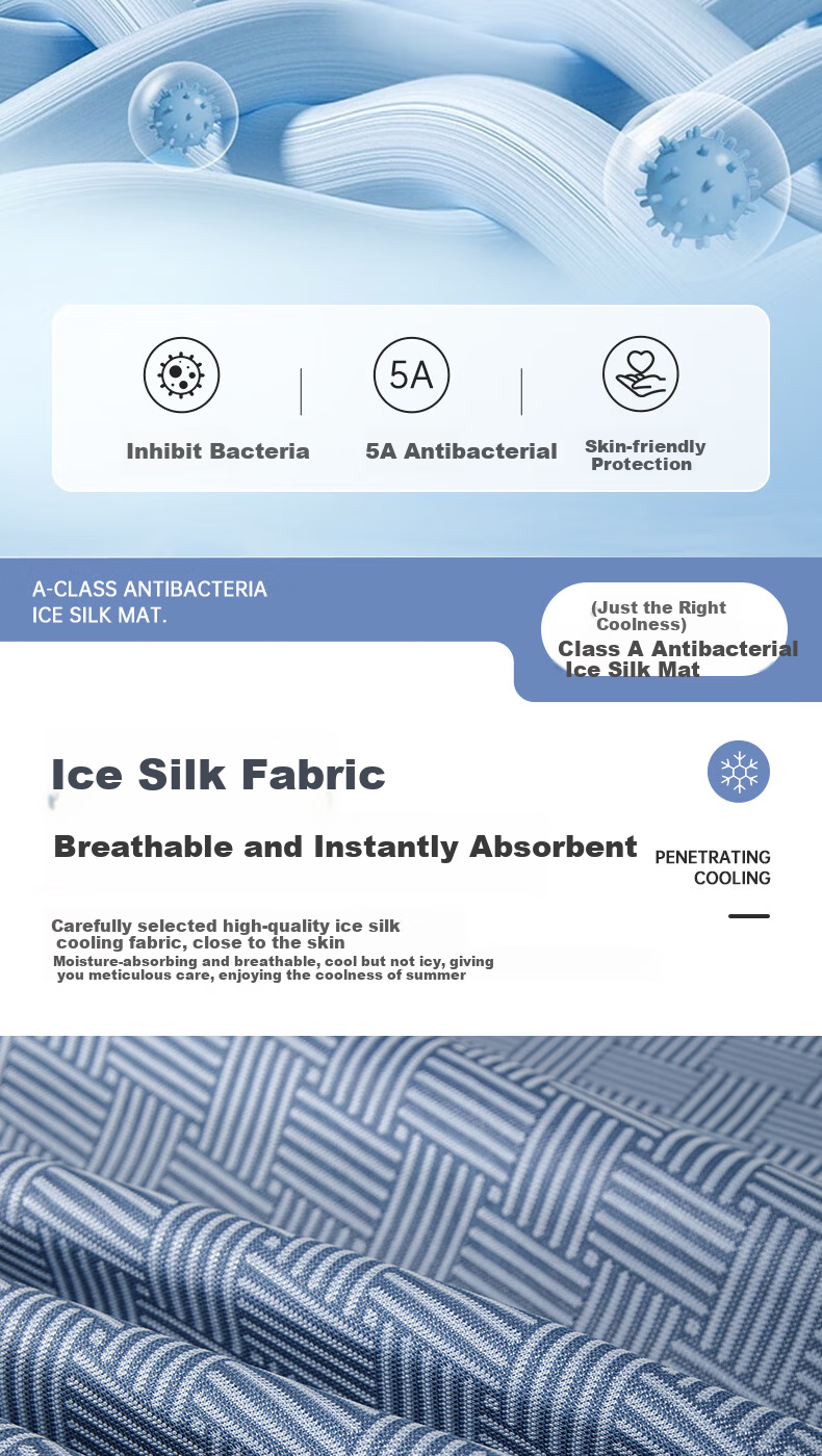 Grace Class A Antibacterial 600D Ice Silk Cooling Mat Double Set of Three Pieces Ice Blue 150*200cm Machine Washable Foldable 2