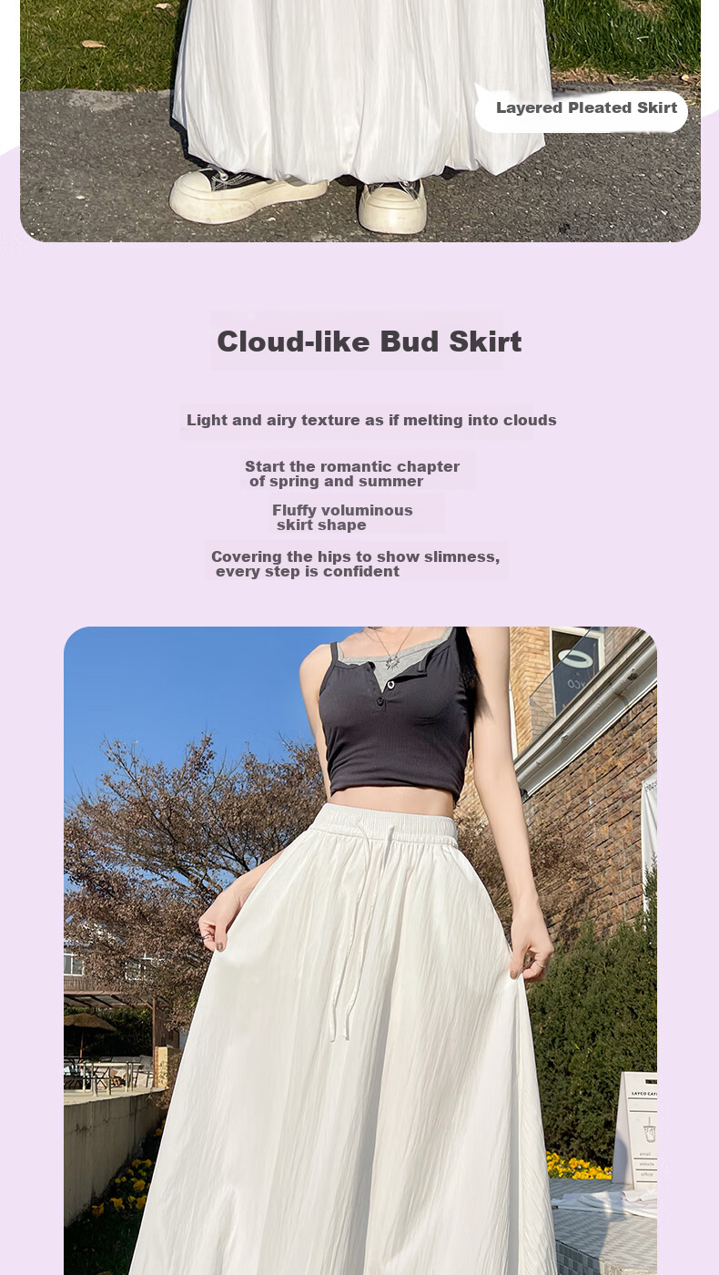 BOPRUIEY A-Line Skirt with Elastic Waist, Spring And Summer Long Flared Skirt for Women, Casual White Midi Skirt for Vacatio 5