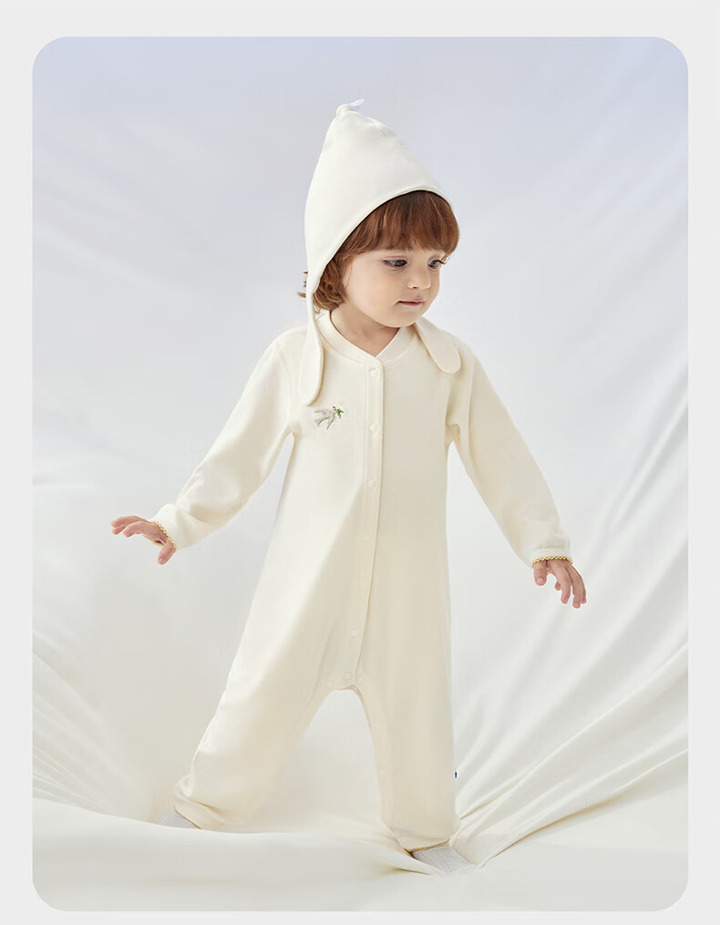 Babycare Baby Romper, Infant Onesie, Embroidered Bodysuit, Long-Sleeve Mid-Cut Crawling Suit, Moonlight White, 73cm 19