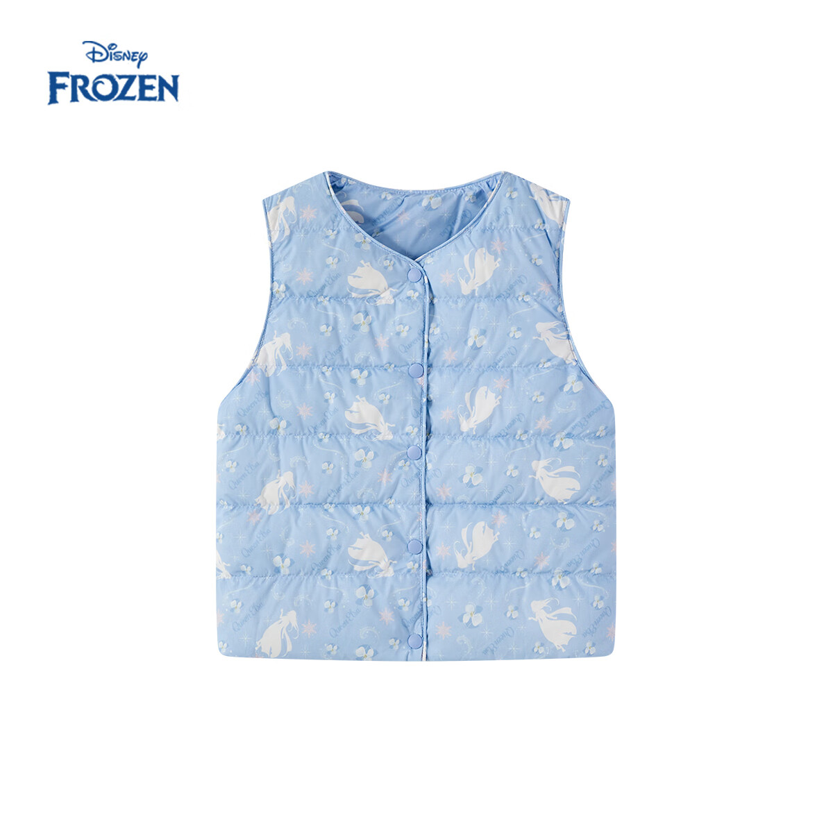 Disney Frozen Elsa Down Vest Girls 2025 Autumn Winter New Cartoon Printed Children's Down Jacket