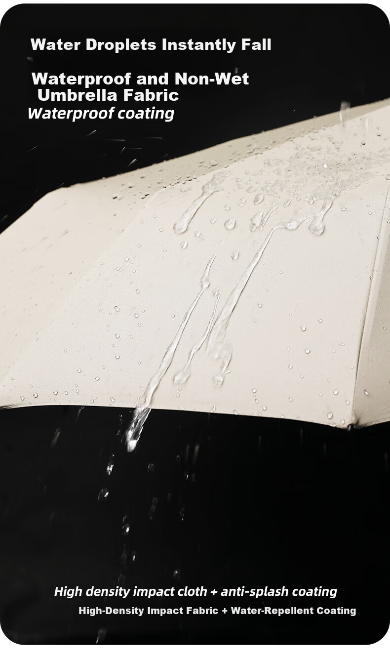 Maoli Fully Automatic Umbrella, One-Touch, Black Gel UPF50+, 72 Ribs Windproof, Reinforced, Radius of Canopy 48-53cm 9