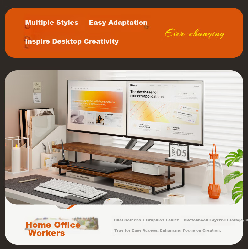 Brateck Beihu Dual-Layer Monitor Riser Stand Desktop Computer Stand Laptop Stand G700S Brown 11