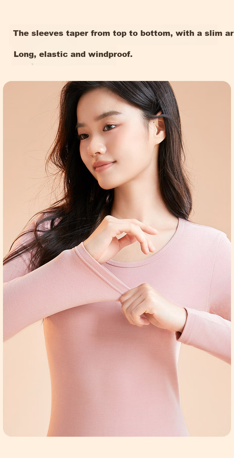 Fentengkean Thermal Underwear for Women, Thick Warm Anti-Cold Yang Ion High-Elastic Slim Base Layer Autumn Top And Pants Set, Christmas Gift 9