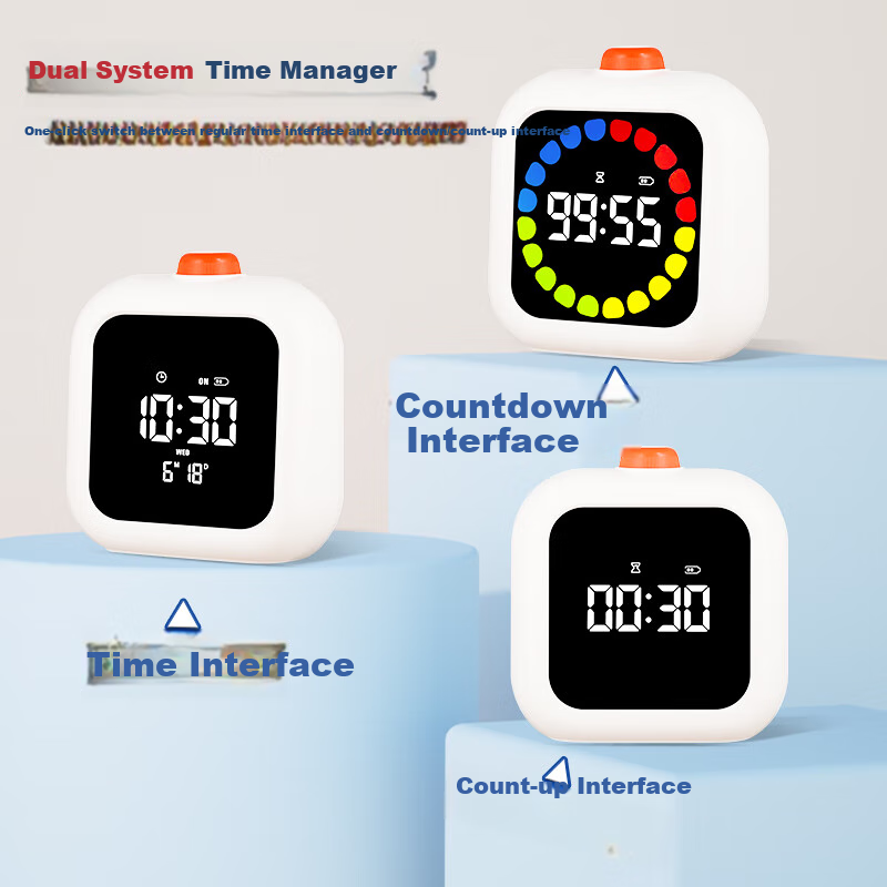 Compas Timer Alarm Clock Time Management Visual Aid for Children's Homework And Study, Desktop Stopwatch Clock Gift S5091 White Back-To Season Children's Day Gift