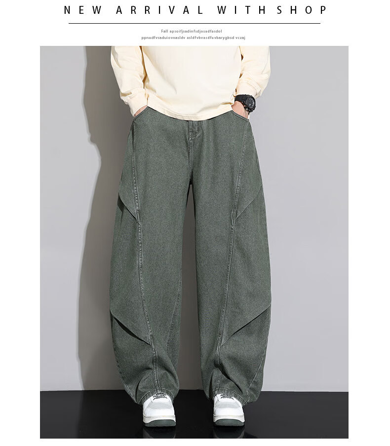 Top Youth Men's Jeans Autumn Winter Trendy Vintage Straight Leg Cargo Pants Plus Size Loose Casual Pants Blue L 8