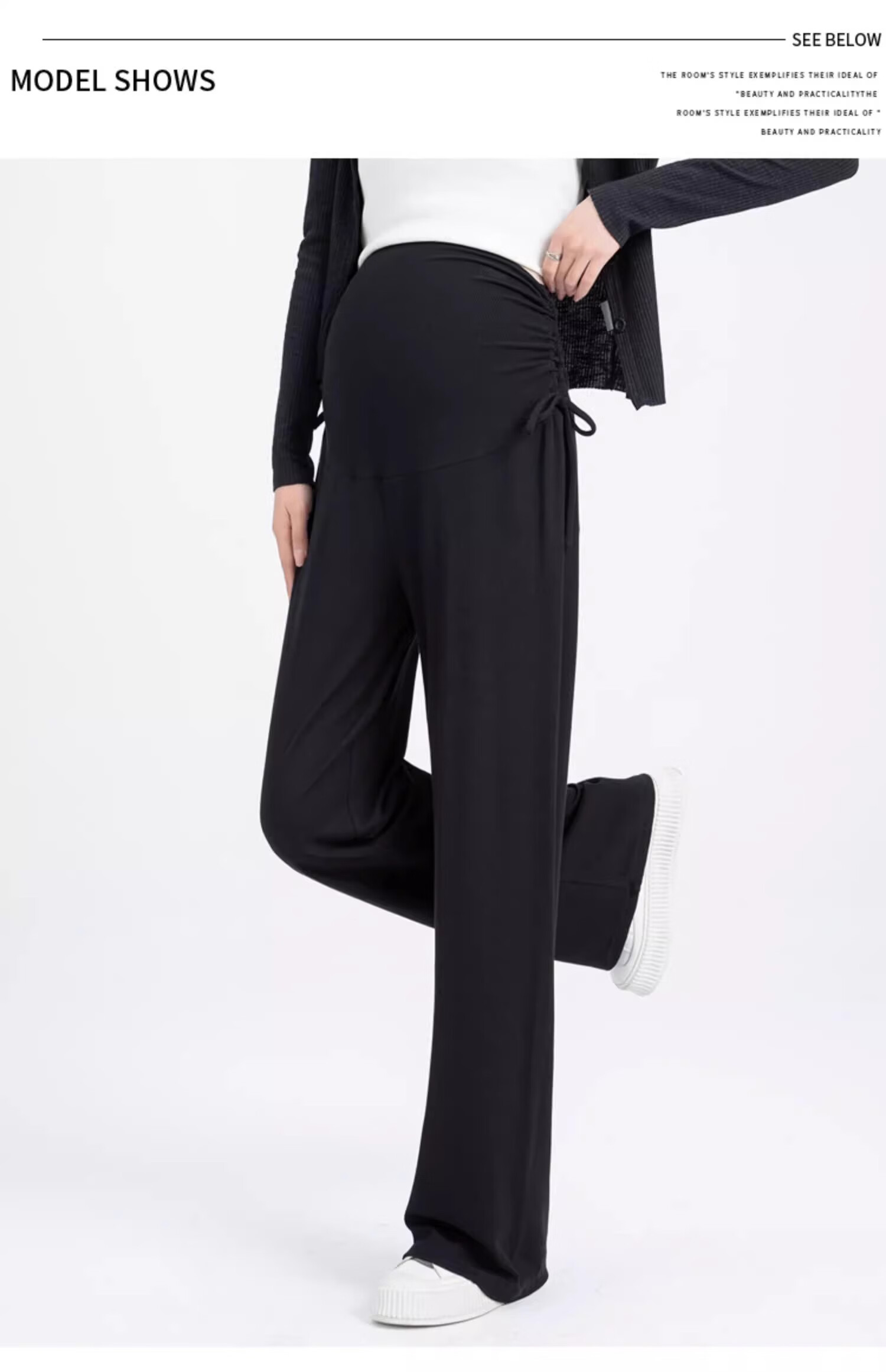JOYNCLEON Maternity Summer Cotton Wide-Leg Pants Black M Jyk200502 34