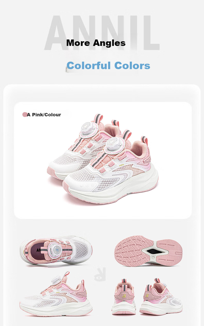 Annil Children's Sports Shoes with Twist Lock, New Autumn Style for Older Girls, Non-Slip Shock-Absorbing Running Shoes, 5226 Pink, Size 31 4