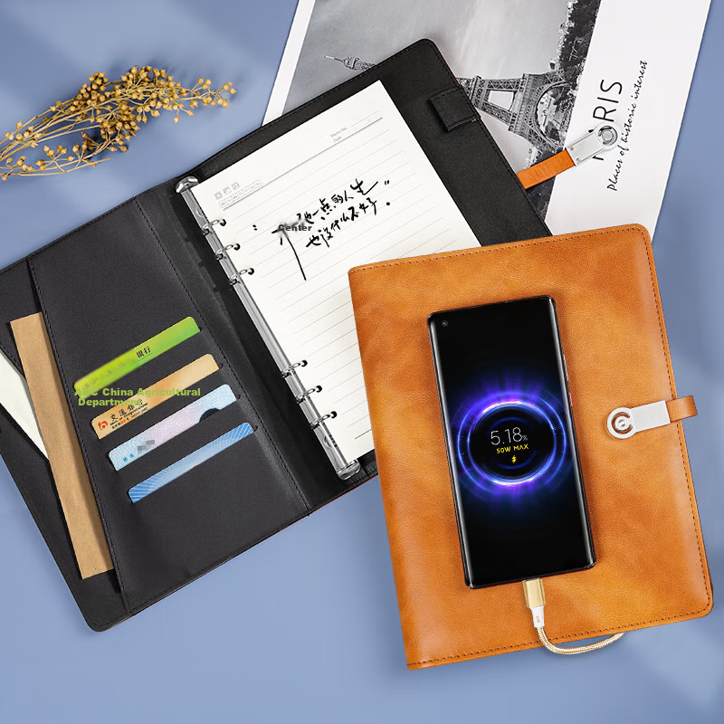 Weimei A5 Loose-Leaf Notebook with Built-In Multifunctional Power Bank, Wired Charging, Customizable Logo, Thickened Journal, Replaceable Pages, High-End Business Gift, Teacher's Day Gift for Teachers, Notebook