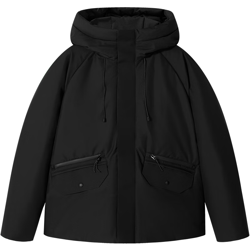 GXG Men's Simple Hooded Down Jacket Commuter Coat 24 Winter New Black 175/L