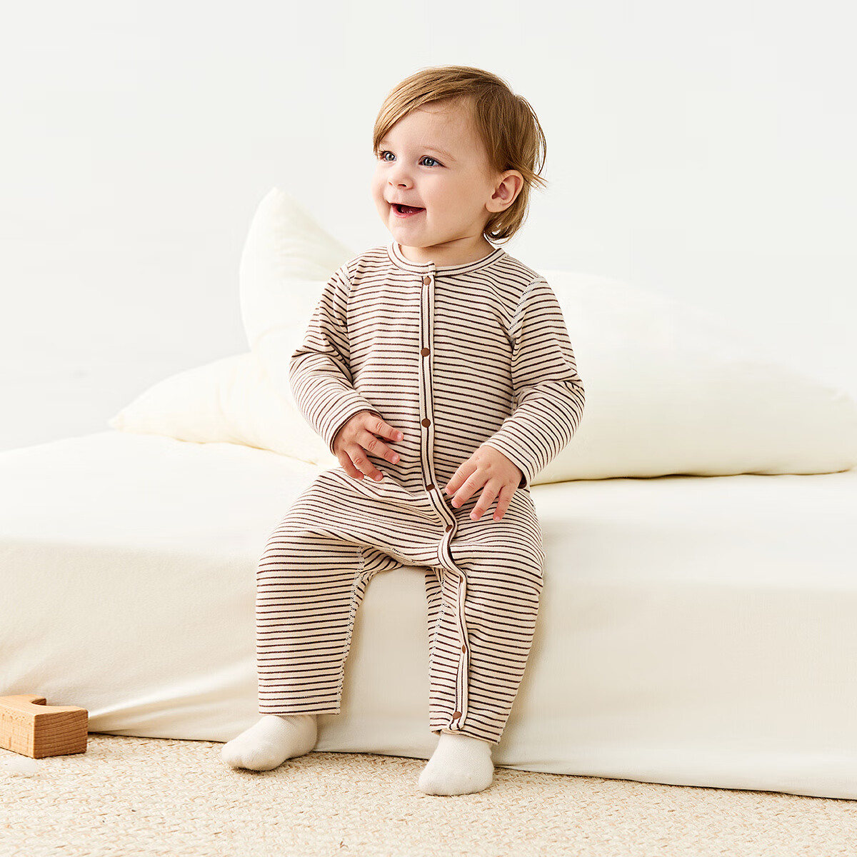 TONGTAI Baby Romper Spring And Autumn Infant Clothing, Boys And Girls Casual Bodysuit, Seamless Onesie, Autumn Outfit, Coffee Color, 66cm