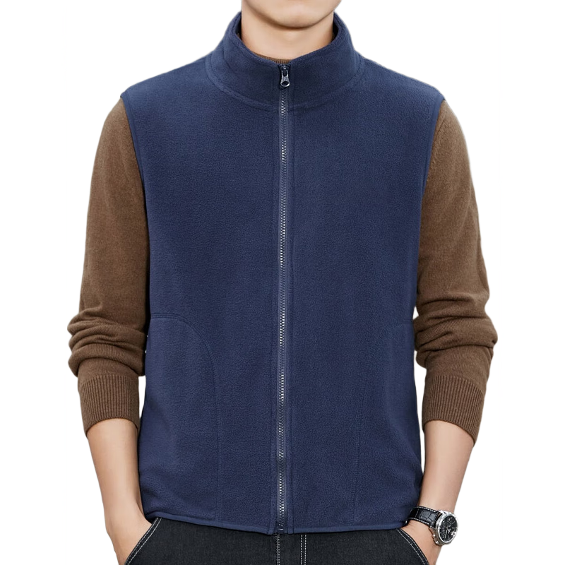 ROMON Double-Sided Fleece Vest Men Simple Solid Color Comfortable Stand Collar Outdoor Casual Cardigan Vest Shirt