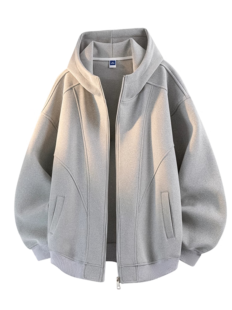 Dingfengbaoluo Men's Cardigan Hoodie Autumn Casual Loose Fit Hooded Jacket American Style Patchwork Top EX02 Dark Gray L 3