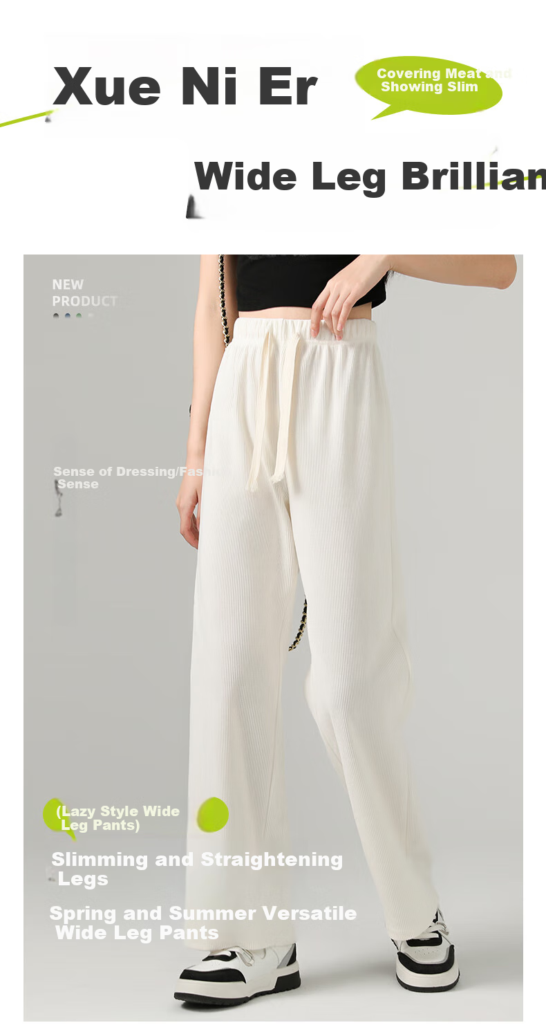 Jeanswest Women's Casual Pants, Chenille Wide-Leg Trousers, Spring And Summer Draping Lazy Style Slimming Straight-Leg Pants, Fashionable Versatile Trousers for Wome 1
