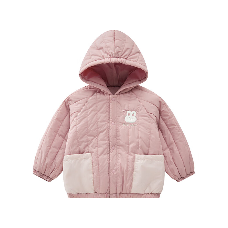 Labi Kids Hooded Windbreaker Jacket 120g Quilted Winter Windproof Long Sleeve Warm Top Rose Red 110