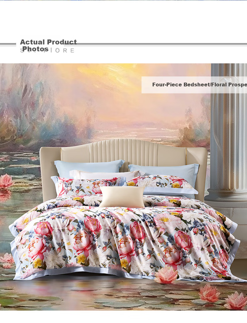 FUANNA Bedding Set, Pure Cotton 100% Bedsheet And Duvet Cover, Floral Pattern Set, Double Size, 203*229cm, Shengshi 19