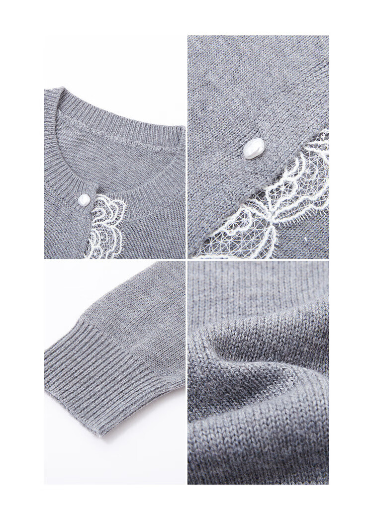 Mt Autumn Soft Lace Splice Cardigan Round Neck Petite Knitwear with Cozy Merino Wool for Women 7