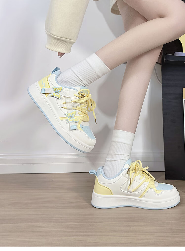 RENBEN Matcha Green Butterfly White Sneakers for Women, New Fashion Versatile Casual Shoes, Thick-Soled Korean Style Platform Shoes, White And Green, Size 38 15