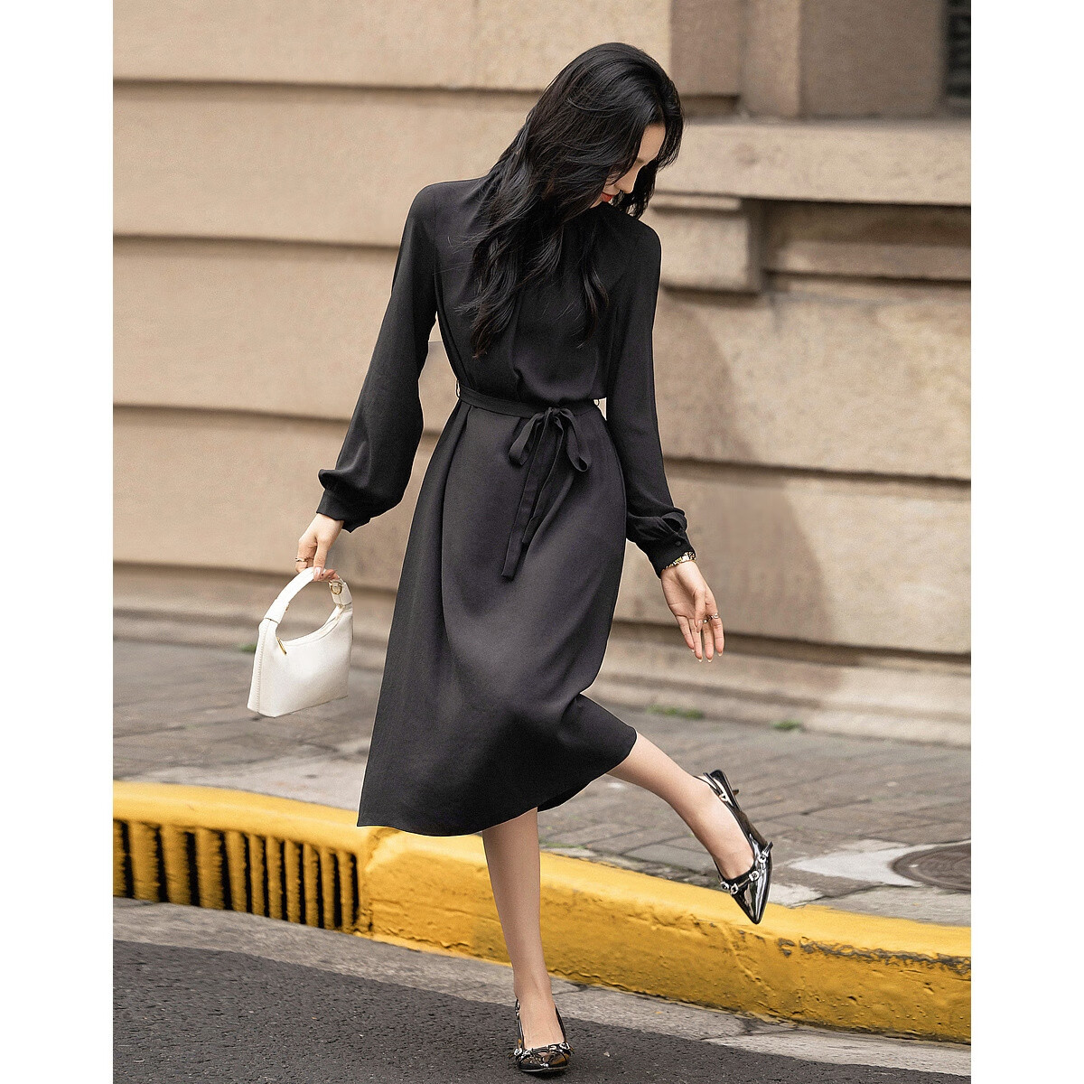 Demana Selected Airy Acetate Spring Socialite Style Comfortable Lightweight Ruffle Collar Mid-Length Women's Dress