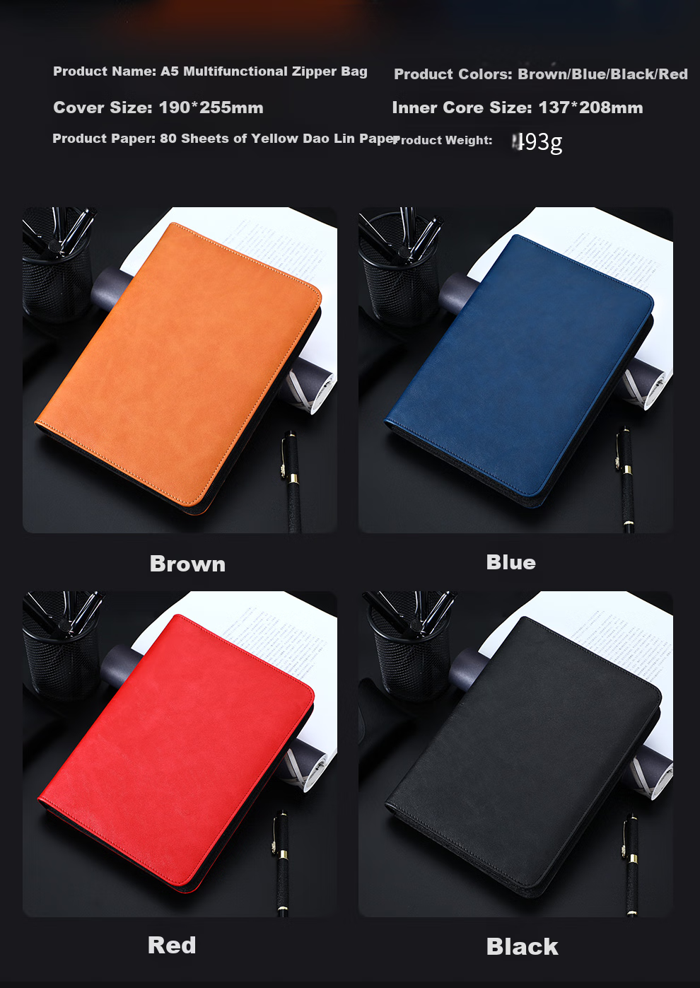 Jiaranheng A5 Business Loose-Leaf Notebook, Multifunctional Zipper Pouch, Detachable Refillable Pages, 25K Meeting Record Book, Work Diary, Black 4