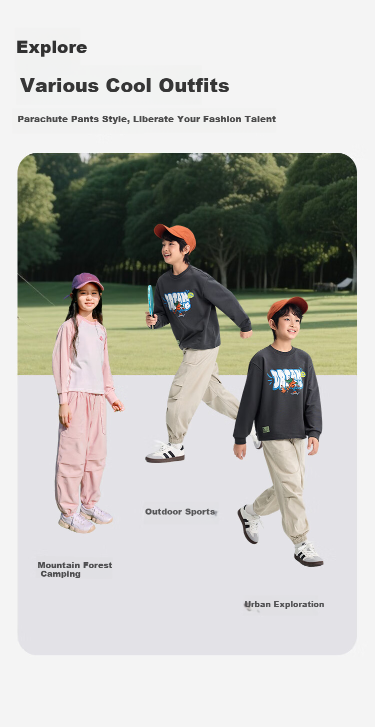 BALABALA Children's Clothing, Boys And Girls Pants, Long Trousers for Autumn, New Style Drawstring Parachute Pants, Trendy 2