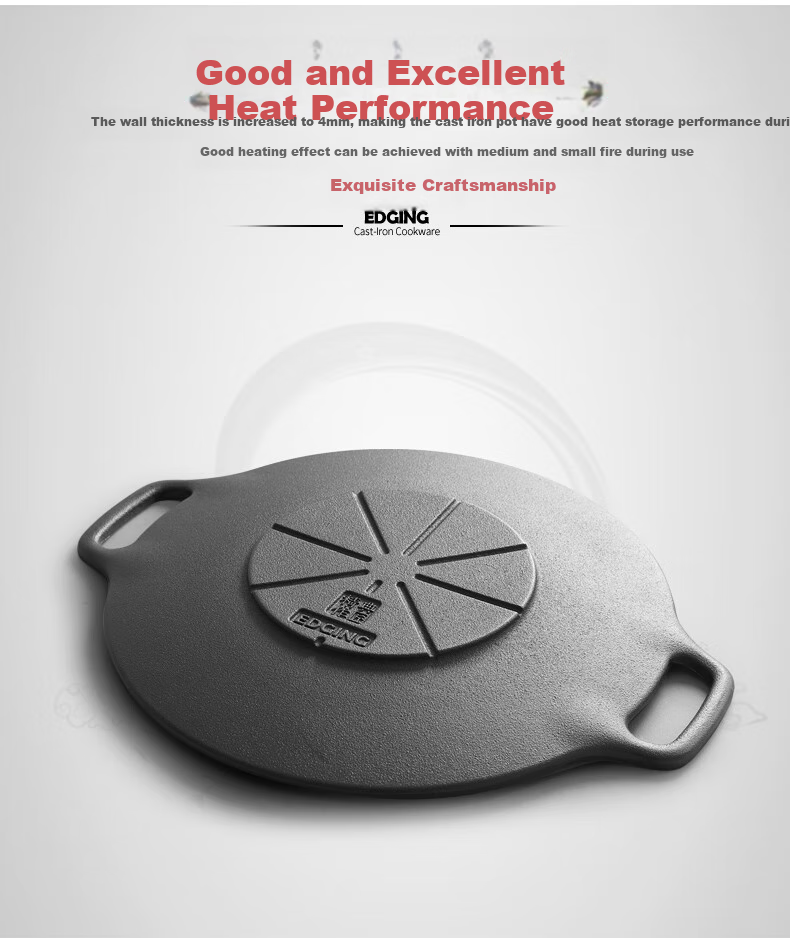 Dianjiang Cast Iron Grill Pan, Home Barbecue Plate, Grilling Pot for Portable Stove, Outdoor Camping Cooking And Roasting Pan, 30cm Barbecue Plate 2