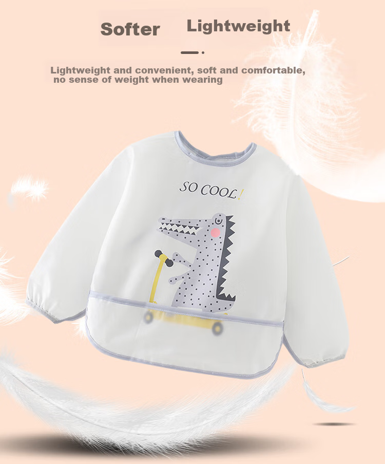 9I9 Baby Eating Smock, Waterproof Long-Sleeve Infant Apron, Kindergarten Bib, Drawing Smock, Anti-Dirt A110 Dinosaur 5