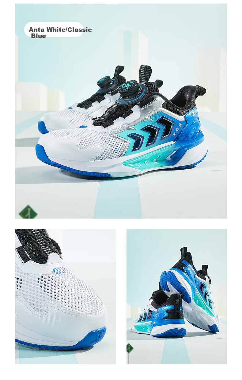XTEP Children's Shoes for Boys, Big Kids' Mesh Breathable Rotating Buckle Running Shoes, Black/Smart Blue, Size 40 3