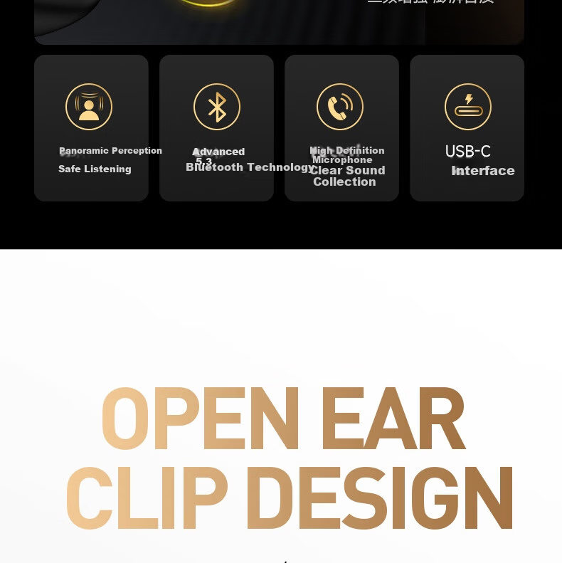 Aigo Bluetooth Headphones, Bone Conduction Concept Air Conduction Ear Clip Open-Style Non-In Sports Calling Headphones, Compatible with Xiaomi And Other Phones, Tablets, Computers, Universal TX02 Black 4