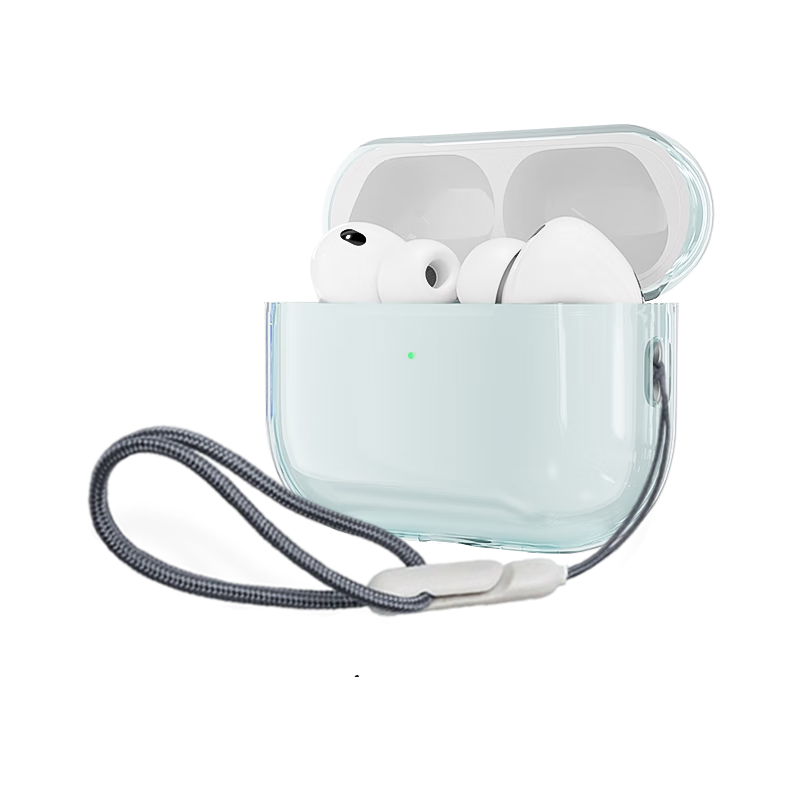 ESCASE AirPods Pro 3 Case, Compatible with Apple Pro 3rd Generation Earphones, 2025 Model, 1mm Ultra-Thin Wireless Bluetooth Earphone Case, Shockproof And Dustproof, Transparent Cyan with Lanyard