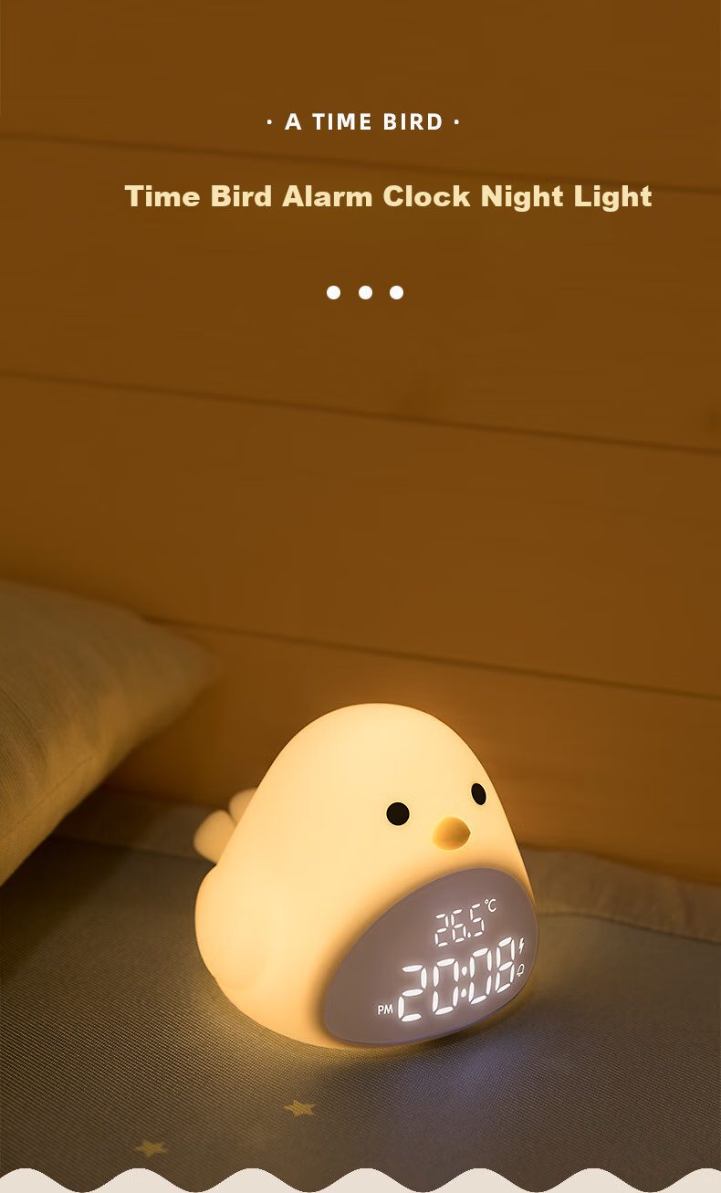 BANDIAN ORIGINATION Time Bird Alarm Clock for Students, Wake-Up Helper, Bedside Night Light, Cute Desktop Silicone Hourglass, Temperature Display, Baby Soft Light Eye Protection Feeding Lamp Gift 1
