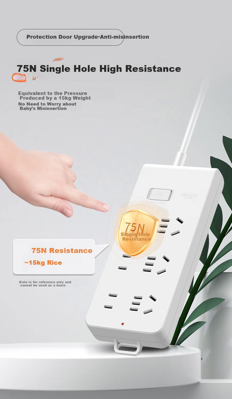 DELIXI 16A High-Power Air Conditioner Socket/power Strip/extension Cord with 3-Outlet Master Switch, Total Length 2.8 Meters 5