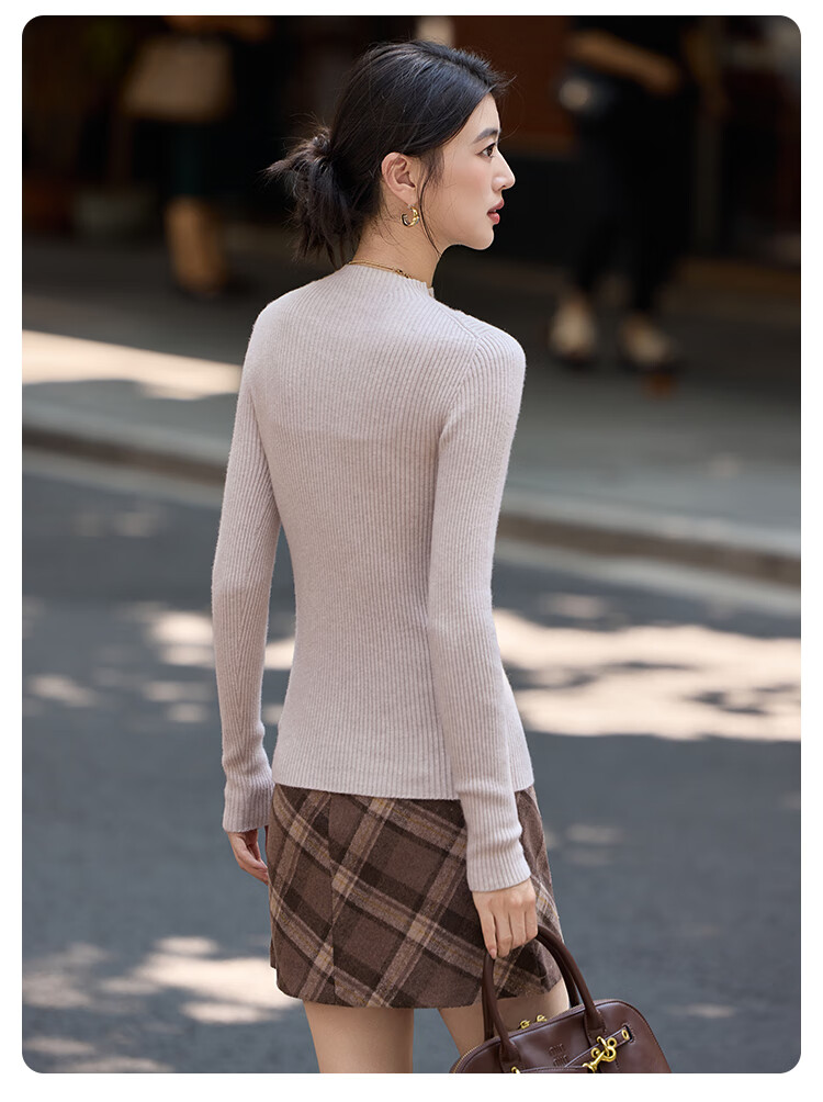 Bailuyu Simple Half Turtleneck Ribbed Knit Sweater 25 Autumn Winter New Wool Soft Sweater Women Dark Gray M 16