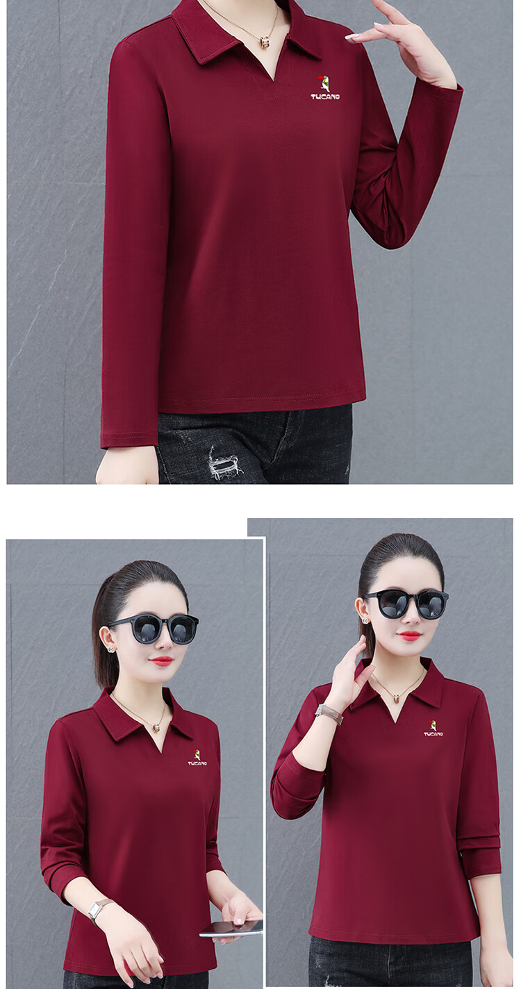 Woodpecker Women's Long Sleeve Polo Shirt Autumn New Pure Cotton Casual Plus Size Caramel L 7