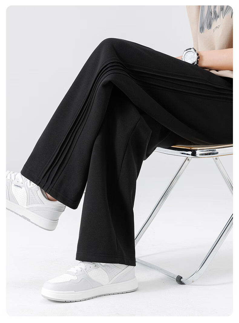 Baleno Men's Casual Pants Spring Autumn Trendy Design Wide Leg High Waist Straight Fit Simple Versatile Loose Trousers 12