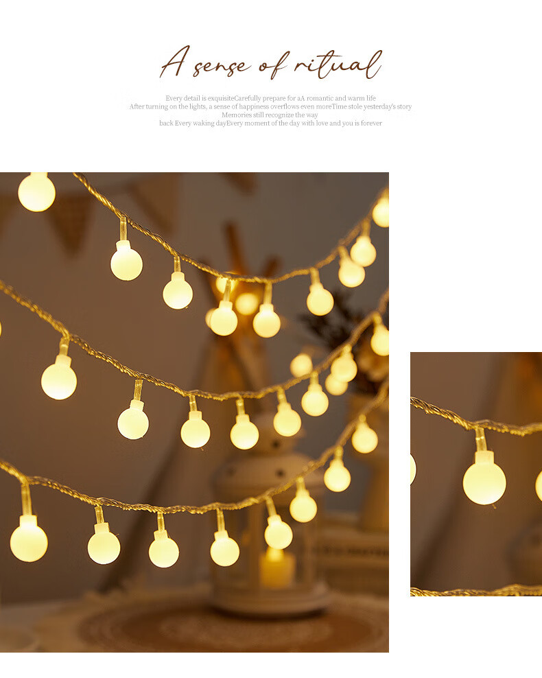 Biuyum Solar String Lights 12m 100 LEDs Star and Bubble Ball Warm Color Outdoor Camping Garden Festival Lights 2