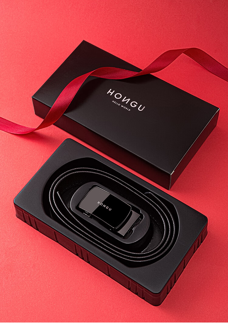 HONGU Men's Genuine Leather Automatic Buckle Belt Casual Waistband Youth Pants Belt Gift Box 120cm New Year Birthday Gift 11