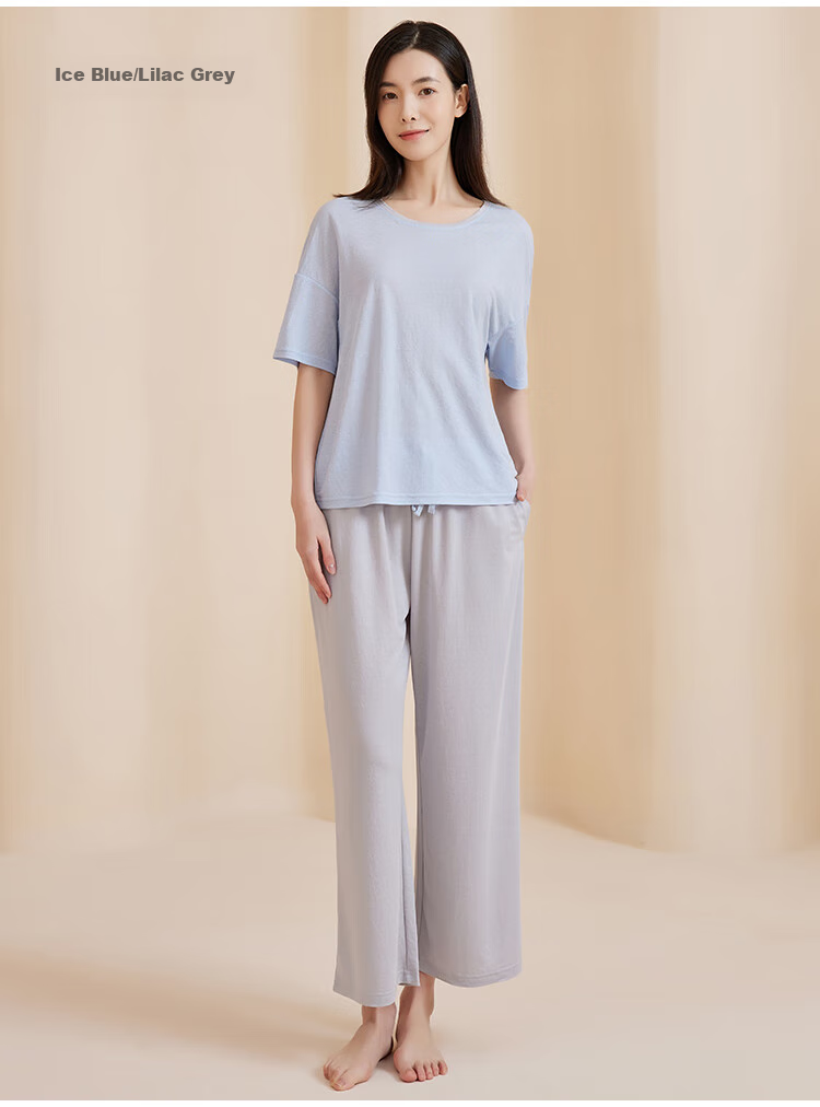 Yiershuang [Cooling] Women's Loungewear Set, Short-Sleeve Top And Long Pants, Comfortable Loose Pajamas for Wome 25