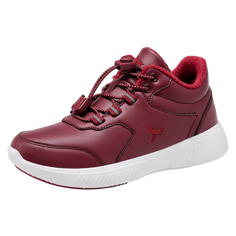 Red Dragonfly Women's Walking Shoes Autumn Winter Fleece Lightweight Breathable Casual Cotton Shoes EXC451011 Wine Red Size 36