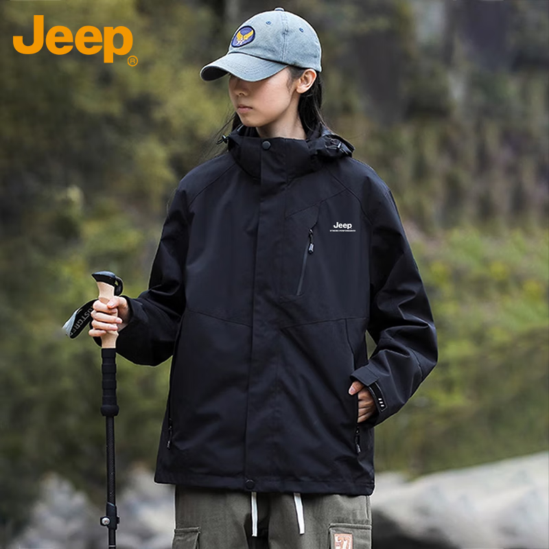 JEEP Men's Autumn Winter 3-in-1 Fleece Lined Jacket Black XL