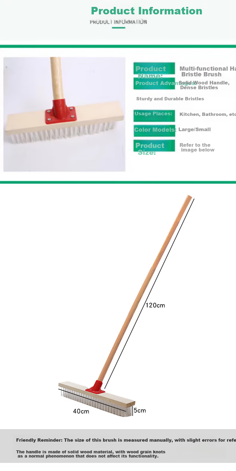 Home Maid 40cm Wide Floor Brush, Long Handle Hard Bristle Large Kitchen Bathroom Carpet Washing Brush Floor Brush Cleaning Brush Tile Brush 11