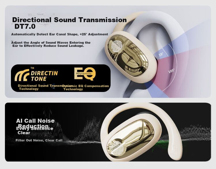 EARISE 2026 New Genuine Noise-Cancelling Open-Bone Conduction Wireless Bluetooth Headphones, Sports Ear-Hook Style, Ultra-Long Battery Life, Universal for Mobile Phones, JS918 Skin Color Smart Wearable Device 8